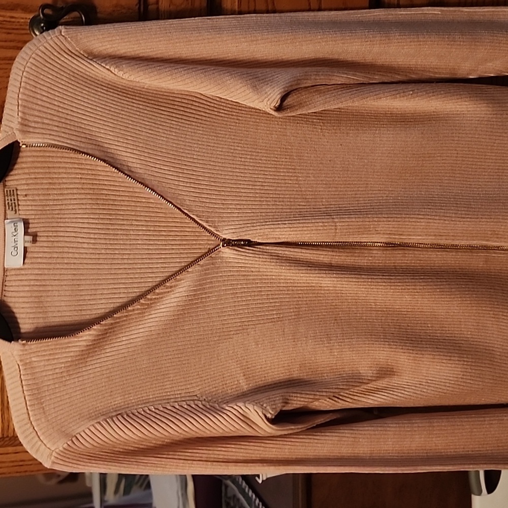 Calvin Klein Light Pink Ribbed Zip-Up Sweater